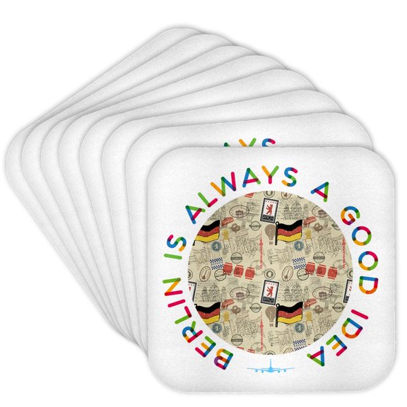 3drose, Berlin Is Always a Good Idea. a Classy and Pleasant Travel Gift, Set of 8 Coasters - Soft