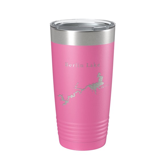 Berlin Lake Map Tumbler Travel Mug Insulated Laser Engraved Coffee Cup Ohio 20 oz Pink