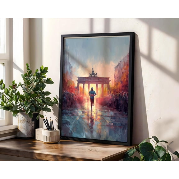 Berlin Marathon Poster, Runner at Brandenburg Gate, Berlin Race Wall Art, Marathon Finisher Gift, Running Motivation Print, Sport Poster, Poster Only