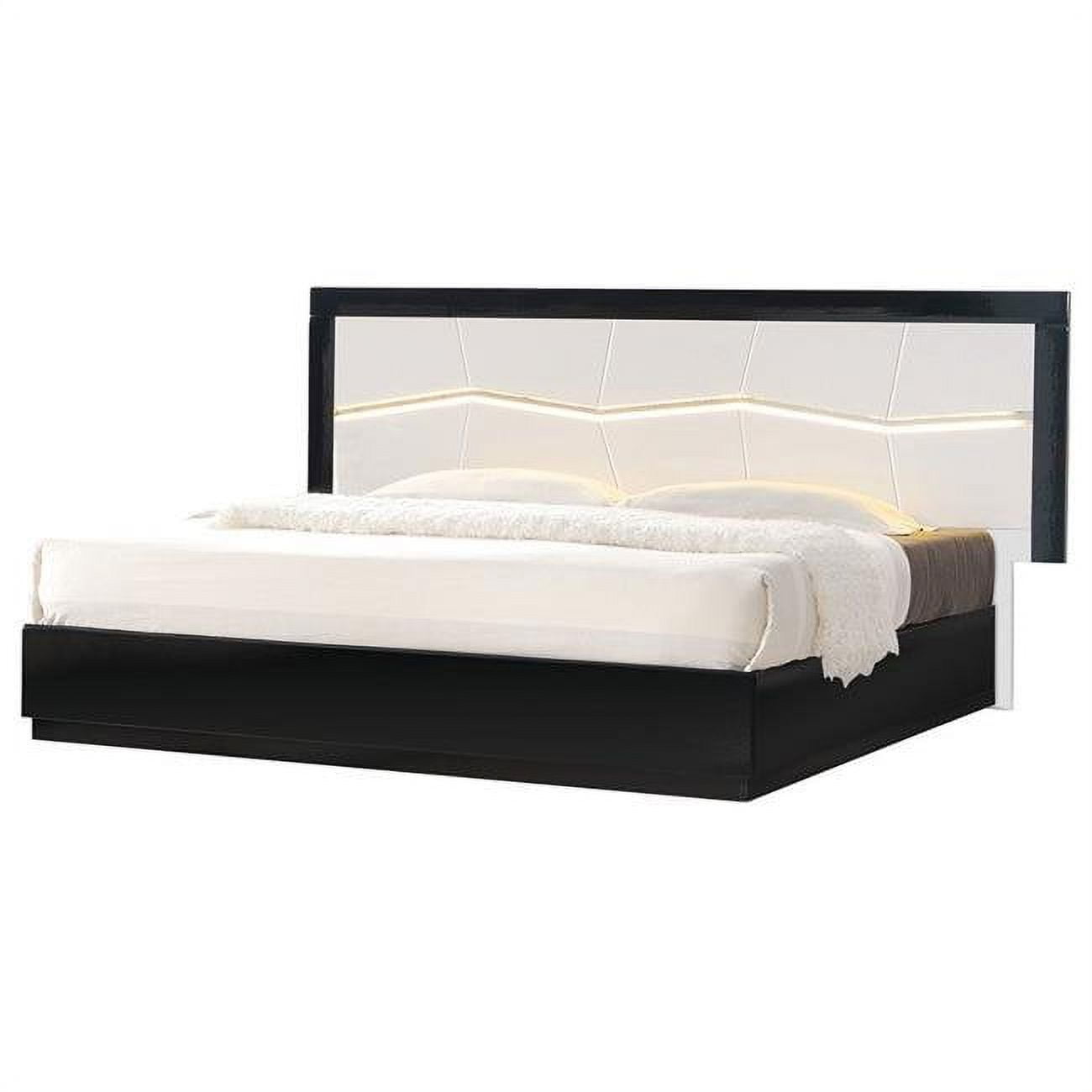 Berlin Modern Black and White King Platform Bed with LED Light
