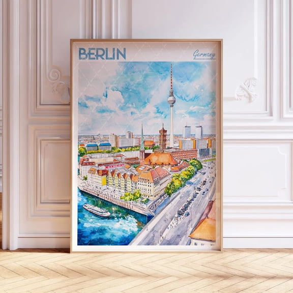 Berlin Pastel Cityscape Travel Poster, Unframed Size 8x12