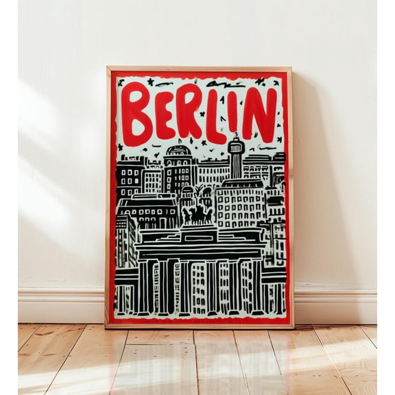 Berlin Pop Typography Travel Poster, Unframed Paper Poster 8x10in