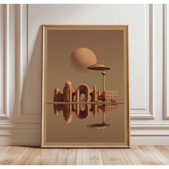 Berlin SciFi Architecture Poster Surreal Cityscape Wall Art Print Futuristic UFO Building
