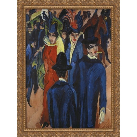 Berlin Street Scene 28x36 Large Gold Ornate Wood Framed Canvas Art by Ernst Ludwig Kirchner