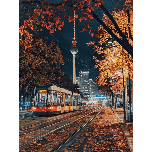 Berlin Tram Autumn Night Canvas Print/Wall Art Perfect for Living Room Bedroom Office Dining Room and Hallway Decoration.