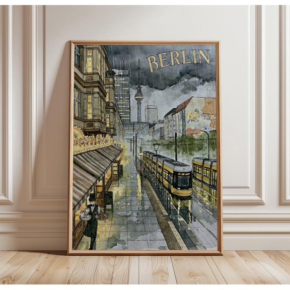 Berlin Travel Tram Street Print City Wall Art, Unframed Paper Print