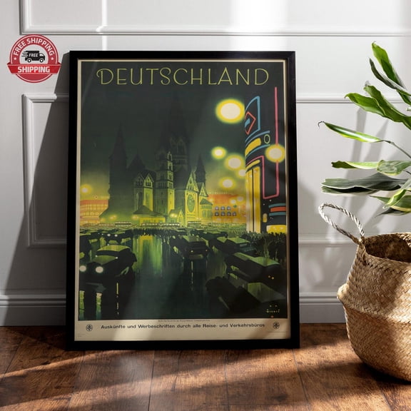 Berlin Vintage Travel Retro German Night City, Unframed Poster
