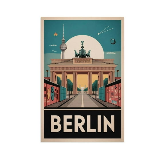 Berlin Wall Classic Poster Retro Berlin Cityscape with Historic Landmarks & Skyline Canvas Poster