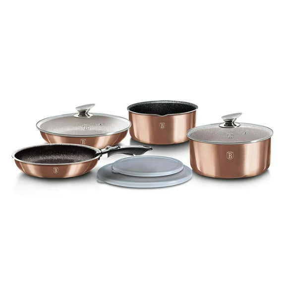 Berlinger Haus Aluminum Cookware Set w/Detached Ergonomic Handle and Non-Stick Cooking Pots and Frying Pans, and Glass Lid Covers | 9-Pieces