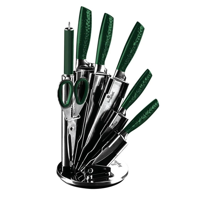BerlingerHaus 8-Piece Kitchen Knife Set With Block, Stand Stainless Steel  Knives, Green 
