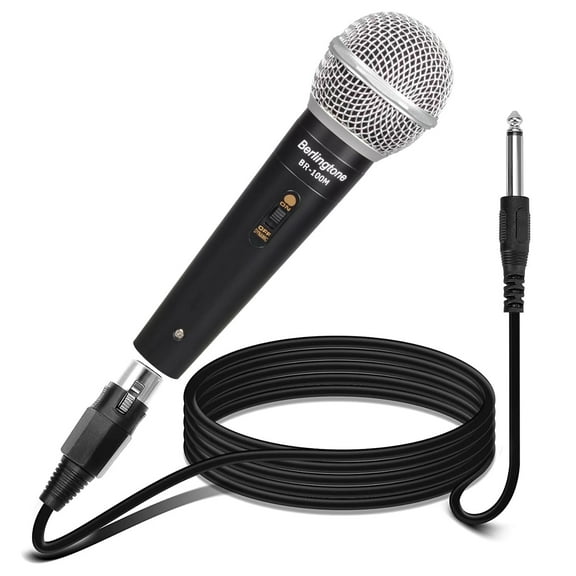 Berlingtone BR-100M Classic Style Metal Casing Cardioid Dynamic Vocal Microphone with 25' XLR Cable, Spherical Mesh Grille with Built-in Pop Filter Professional Microphone for Singing, Recording