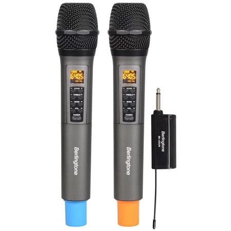Berlingtone BR-105UM Dual Wireless Dynamic Handheld Microphone Systems, 96 Adjustable Frequency Channel, with Echo, Treble, Bass with Rechargeable Receiver, for Karaoke, DJ, UP to 200Ft. Range