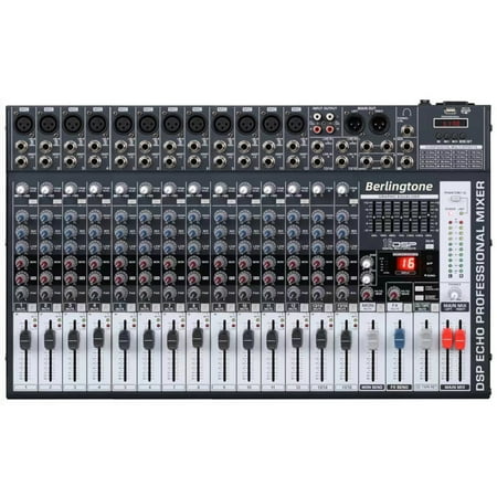 Berlingtone BR-166MX, Professional 16 - Channel Bluetooth Studio Audio Mixer - DJ Sound Controller Interface w/ USB Drive MP3, RCA, XLR Microphone Jack, 7 Band EQ, 16BIT Digital Multi Effect Processor