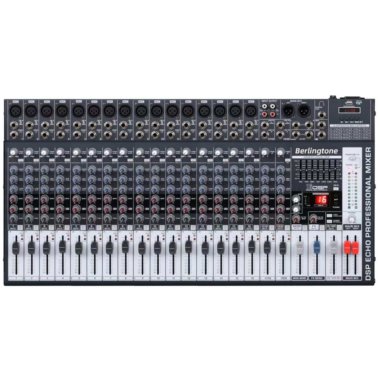 Berlingtone BR-200MX, Professional 20 - Channel Bluetooth Studio Audio  Mixer - DJ Sound Controller Interface w/ USB Drive MP3, RCA, XLR Microphone 