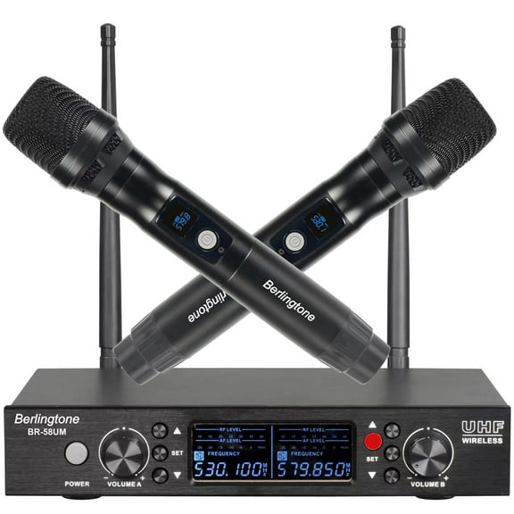 Berlingtone BR-58UM UHF Professional Handheld Wireless Microphone systems, 120- Adjustable Frequency Channel, Metal Mic/Base, Karaoke, DJ, Conference, Church, Meeting, Weddings, UP to 260ft Range