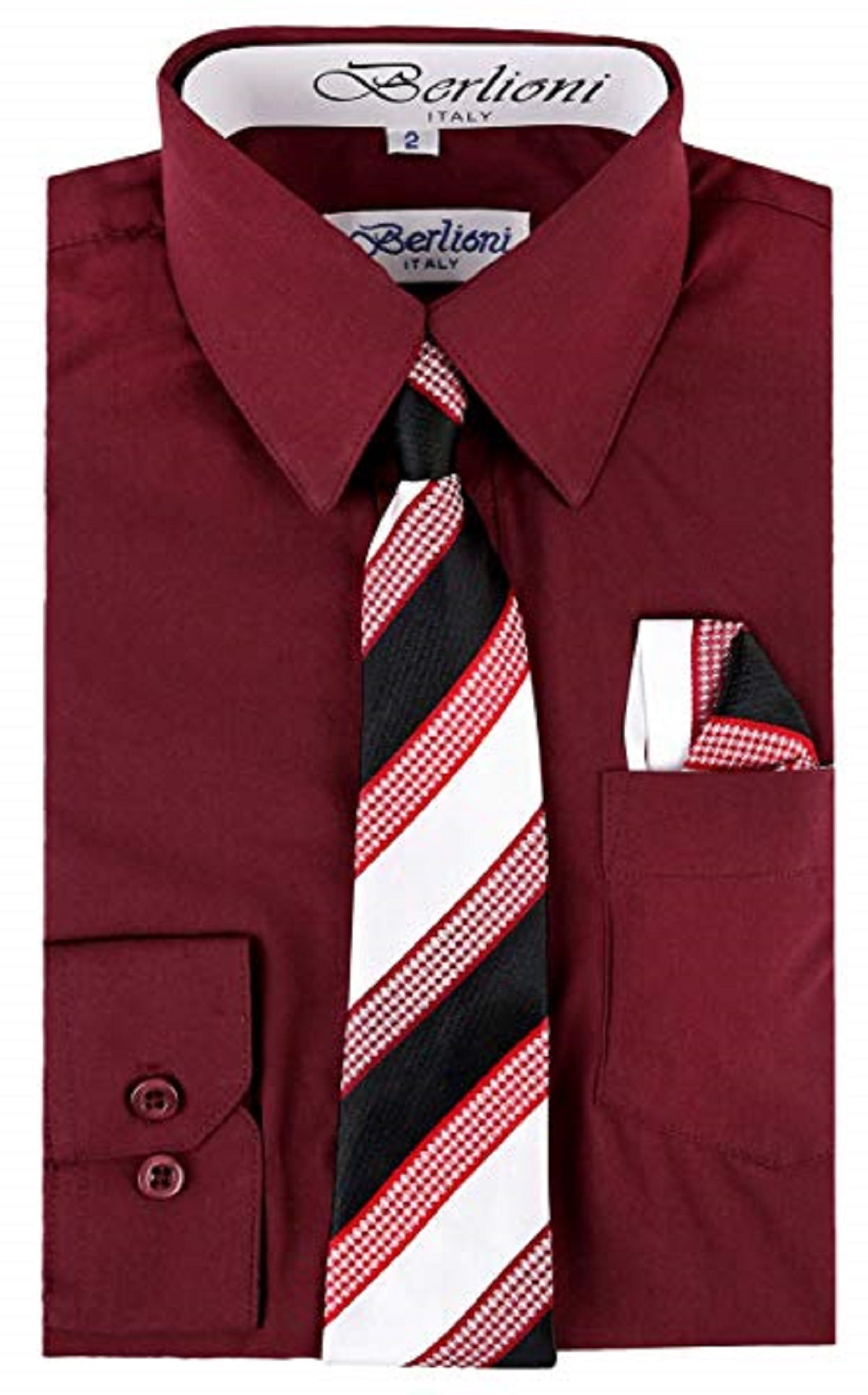 Berlioni Boy's Dress Shirt, Necktie, and Hanky Set Many Color and