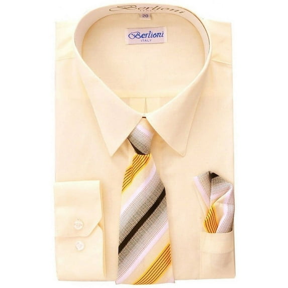 Berlioni Boys Italian Long Sleeve Dress Shirt With Tie & Hanky