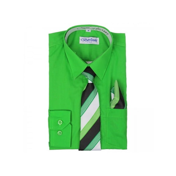 Berlioni Boys Italian Long Sleeve Dress Shirt With Tie & Hanky