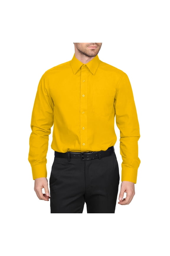 Classic Regular Fit Solid Button Up Long Sleeve Pocket Work Dress Shirt