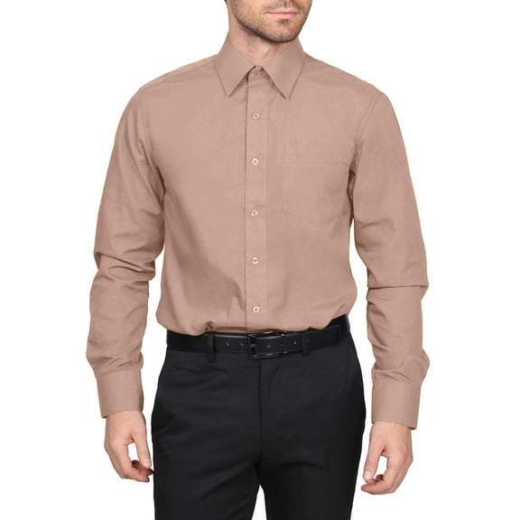 Berlioni Classic Regular Fit Solid Button Up Long Sleeve Pocket Work Dress Shirt