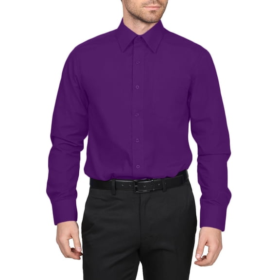 Berlioni Classic Regular Fit Solid Button Up Long Sleeve Pocket Work Dress Shirt