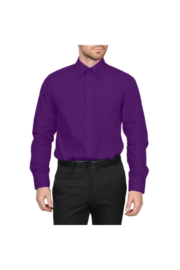 Classic Regular Fit Solid Button Up Long Sleeve Pocket Work Dress Shirt
