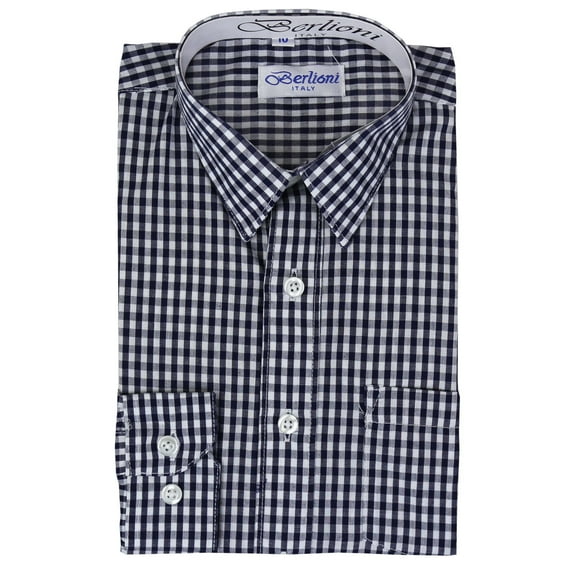 Berlioni Italy Boys Junior Kids Toddler Checkered Long Sleeve Dress Shirt (AW-1087-5,14)