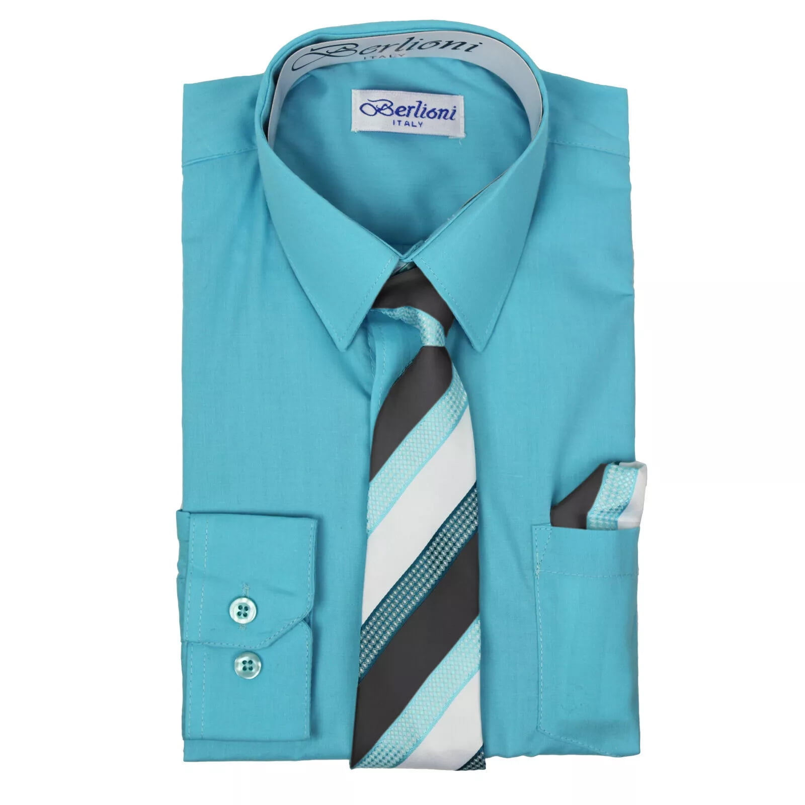 Ernesto Italy Boys White Long Sleeve Slim Modern Fit Dress Shirt main image 1