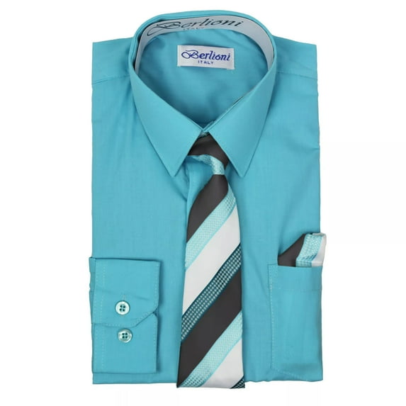Berlioni Italy Boys Toddlers Long Sleeve Dress Shirt With Tie & Hanky