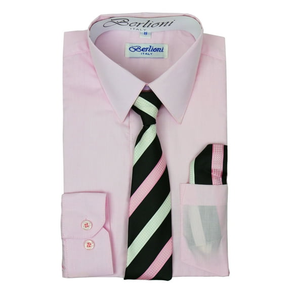 Berlioni Italy Boys Toddlers Long Sleeve Dress Shirt With Tie & Hanky