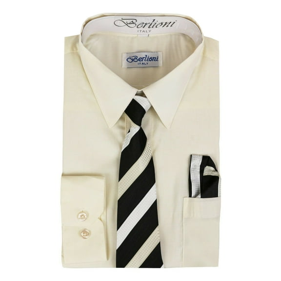 Berlioni Italy Boys Toddlers Long Sleeve Dress Shirt With Tie & Hanky