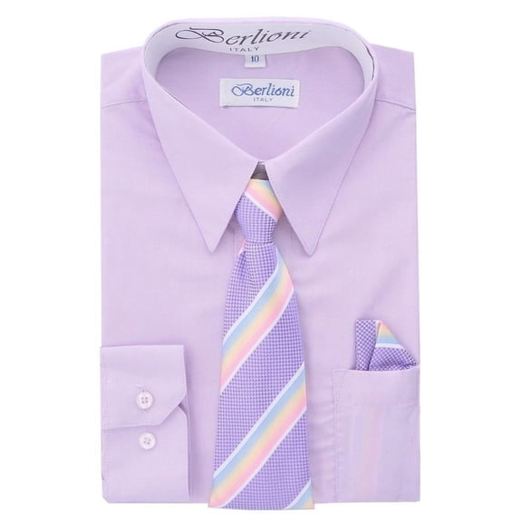 Berlioni Italy Boys Toddlers Long Sleeve Dress Shirt With Tie & Hanky