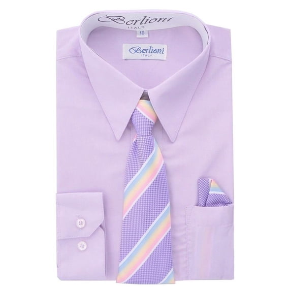 Berlioni Italy Boys Toddlers Long Sleeve Dress Shirt With Tie & Hanky