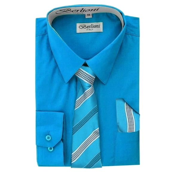Berlioni Italy Boys Toddlers Long Sleeve Dress Shirt With Tie & Hanky