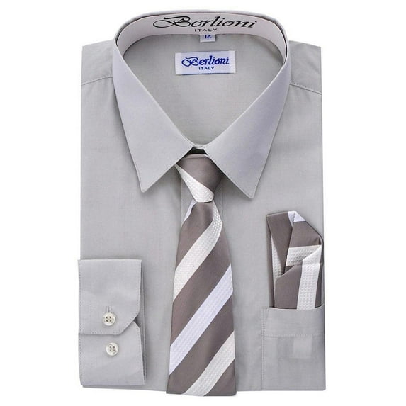 Berlioni Italy Boys Toddlers Long Sleeve Dress Shirt With Tie & Hanky