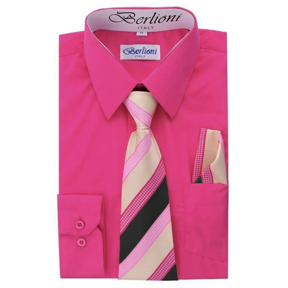 Berlioni Italy Boys Toddlers Long Sleeve Dress Shirt With Tie & Hanky