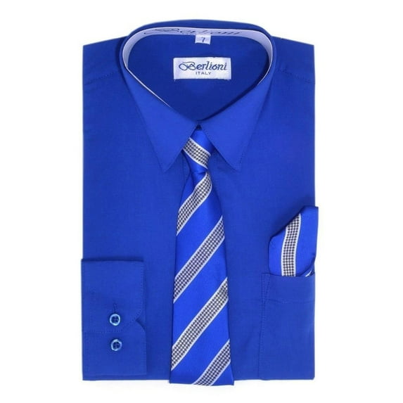 Berlioni Italy Boys Toddlers Long Sleeve Dress Shirt With Tie & Hanky