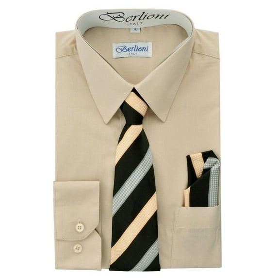 Berlioni Italy Boys Toddlers Long Sleeve Dress Shirt With Tie & Hanky
