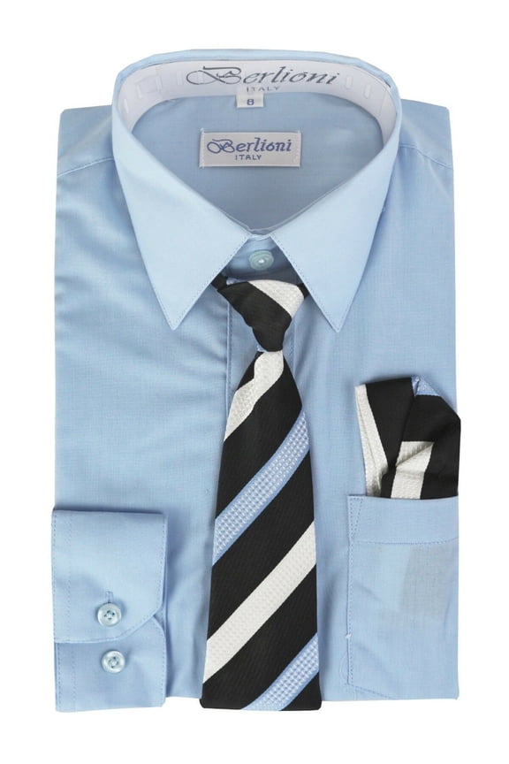 Italy Boys Toddlers Long Sleeve Dress Shirt With Tie & Hanky