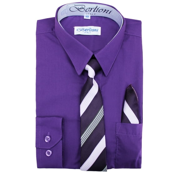 Berlioni Italy Boys Toddlers Long Sleeve Dress Shirt With Tie & Hanky