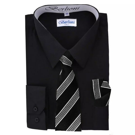 Berlioni Italy Boys Toddlers Long Sleeve Dress Shirt With Tie & Hanky