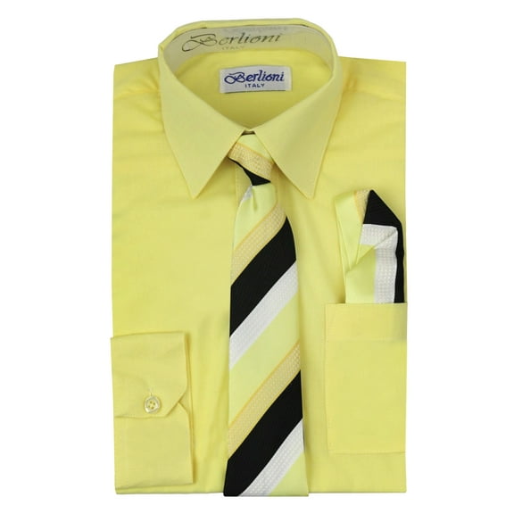 Berlioni Italy Boys Toddlers Long Sleeve Dress Shirt With Tie & Hanky