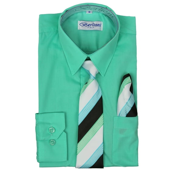 Berlioni Italy Boys Toddlers Long Sleeve Dress Shirt With Tie & Hanky