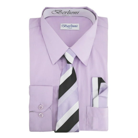 Berlioni Italy Boys Toddlers Long Sleeve Dress Shirt With Tie & Hanky