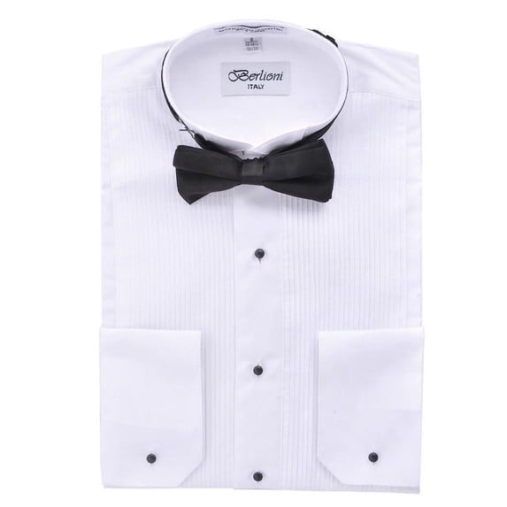 Berlioni Italy Men's Tuxedo Dress Shirt with Bow-Tie (Wing-Tip 130, 2XL Sleeve: 36/37)