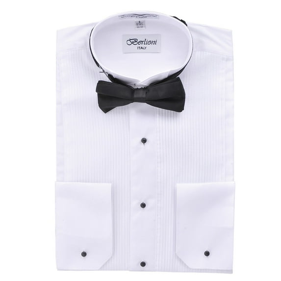 Berlioni Italy Men'S Tuxedo Shirt Wingtip Collar W/Bow-Tie Dress Shirt White S-32/33