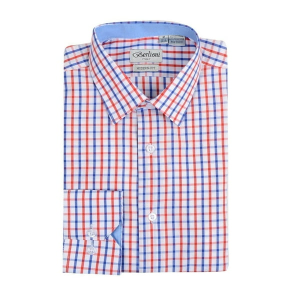 Berlioni Italy Men's & Boy's Father & Son Checkered Plaid Dress Shirt
