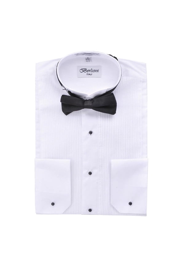 Italy Men's Classic Tuxedo Dress Shirt with Bow-Tie (Wing-Tip 130, 2XL (18-18½) sleeve: 36/37)