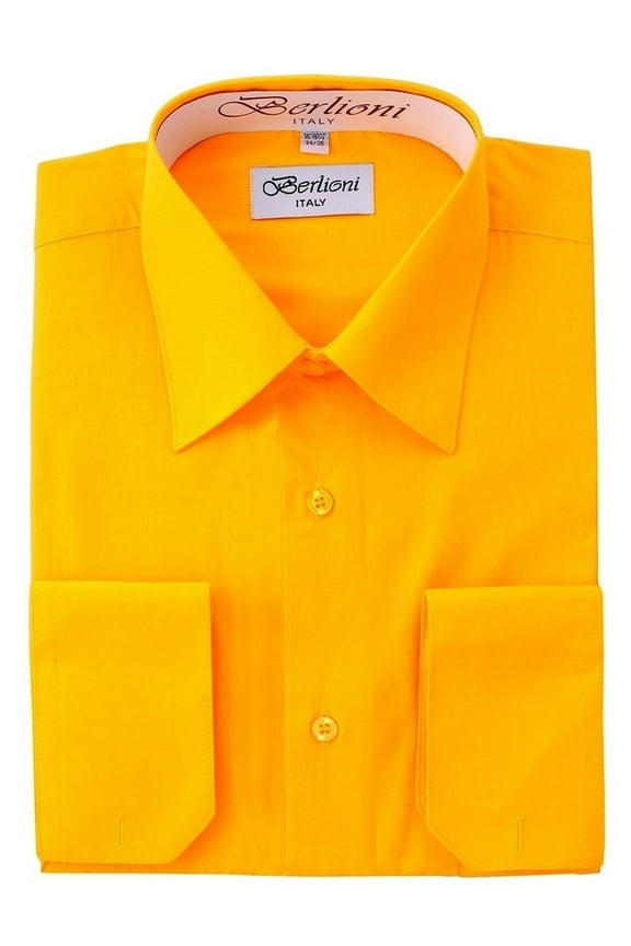 Italy Men's Convertible Cuff Solid Dress Shirt Gold