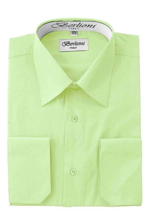 Italy Men's Convertible Cuff Solid Dress Shirt Lime